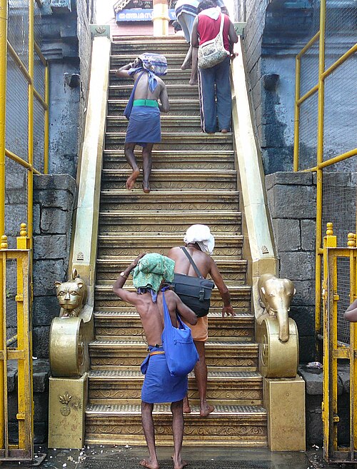 Pathinettam Padi — the 18 sacred panchaloha steps leading to the sanctum of Lord Ayyappa at Sabarimala temple Kerala